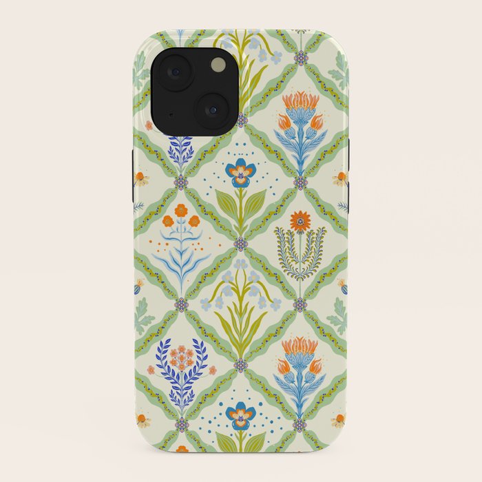 Vintage Botanical Floral Tile Pattern iPhone Case