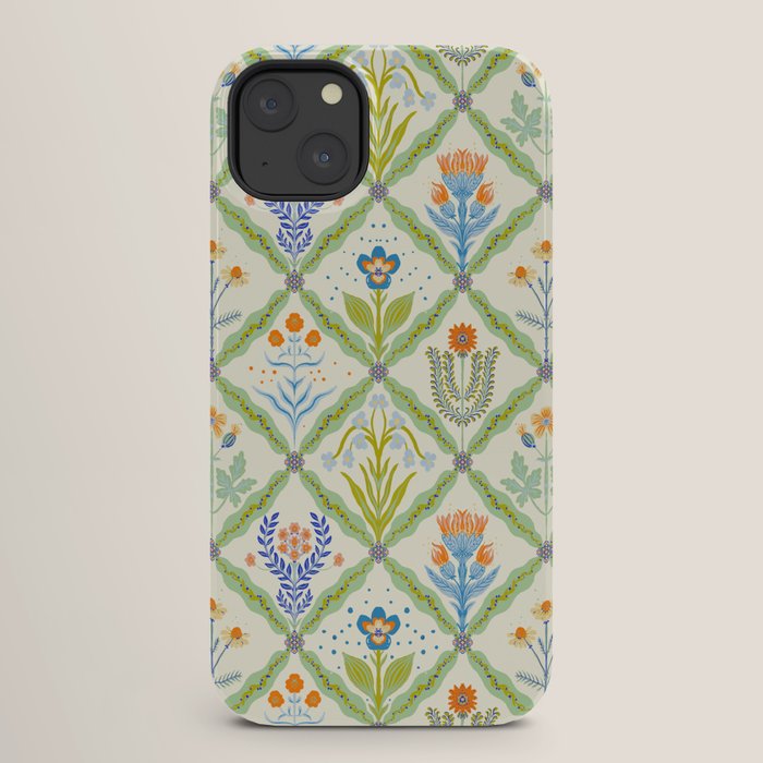 Vintage Botanical Floral Tile Pattern iPhone Case