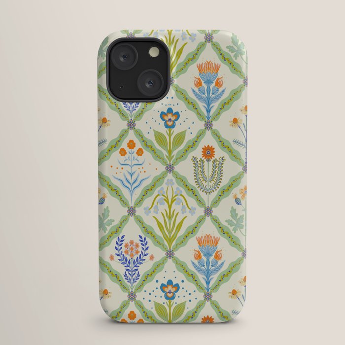 Vintage Botanical Floral Tile Pattern iPhone Case