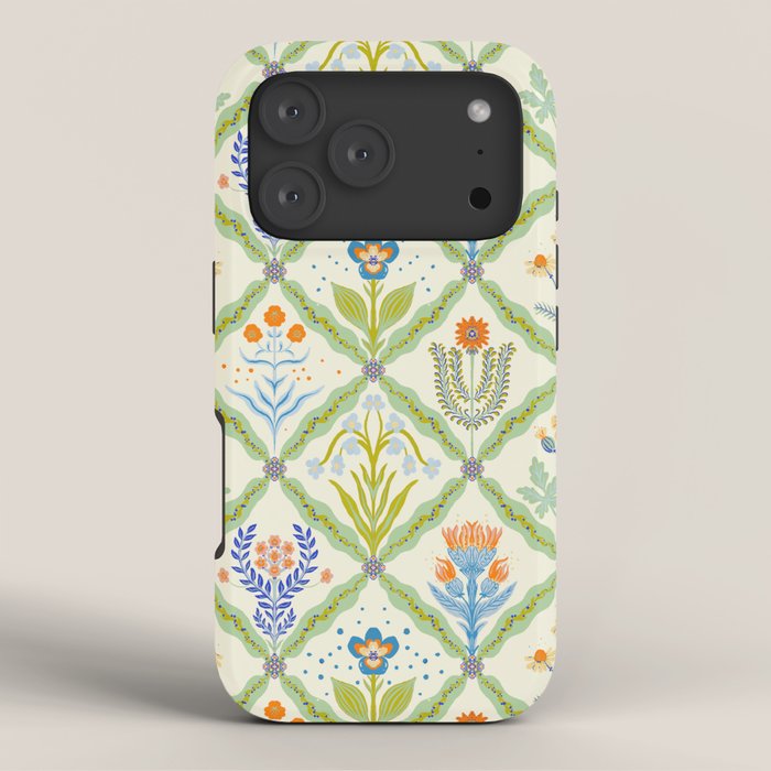 Vintage Botanical Floral Tile Pattern iPhone Case