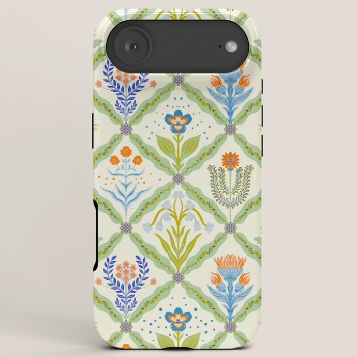 Vintage Botanical Floral Tile Pattern iPhone Case