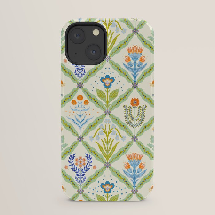 Vintage Botanical Floral Tile Pattern iPhone Case