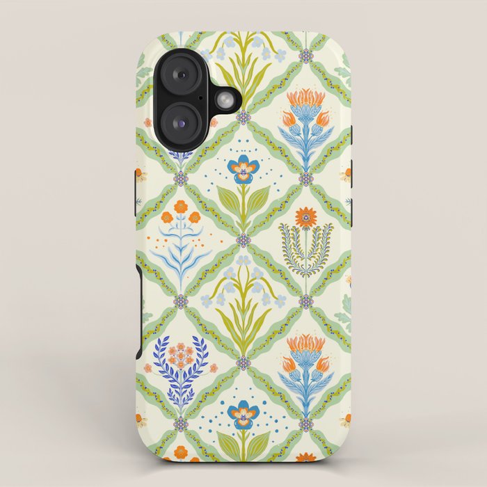 Vintage Botanical Floral Tile Pattern iPhone Case