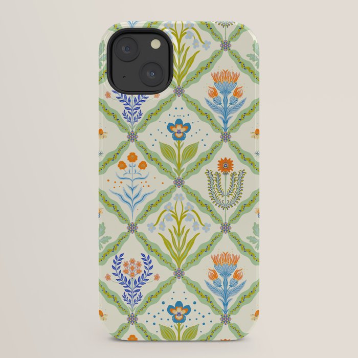 Vintage Botanical Floral Tile Pattern iPhone Case