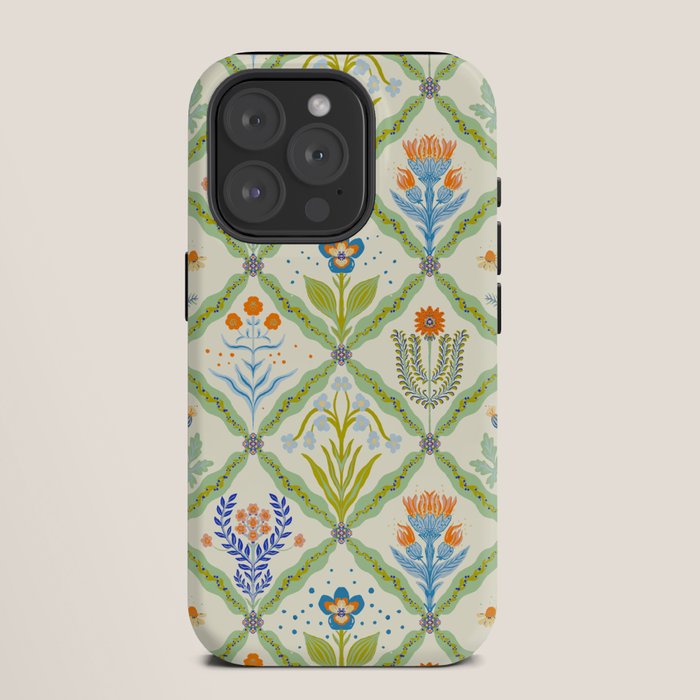 Vintage Botanical Floral Tile Pattern iPhone Case