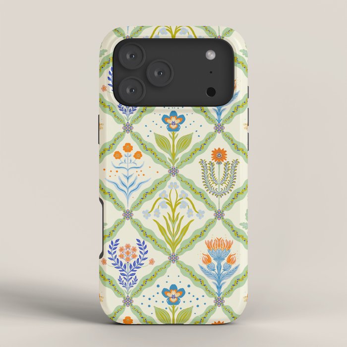 Vintage Botanical Floral Tile Pattern iPhone Case