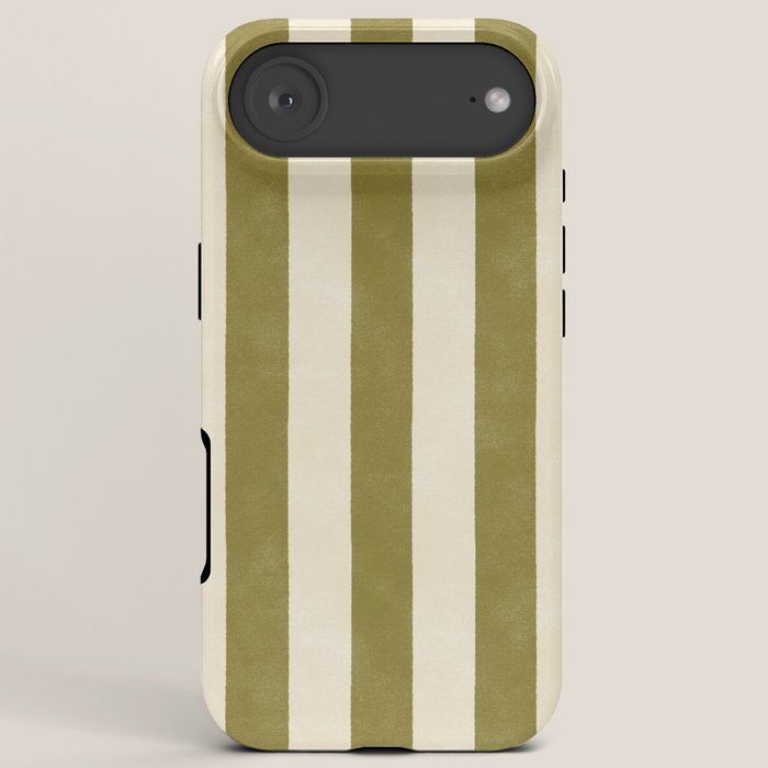 Cabana Stripe - moss green and cream iPhone Case
