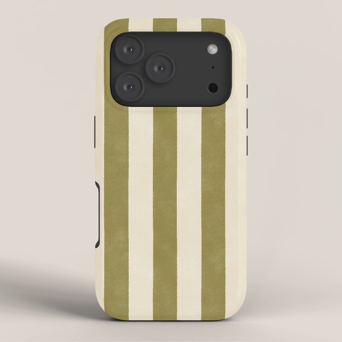 Cabana Stripe - moss green and cream iPhone Case