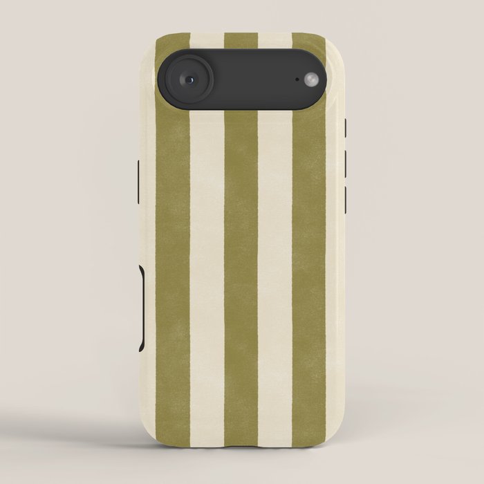 Cabana Stripe - moss green and cream iPhone Case