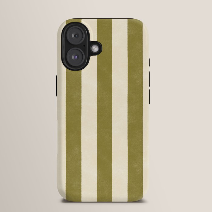 Cabana Stripe - moss green and cream iPhone Case