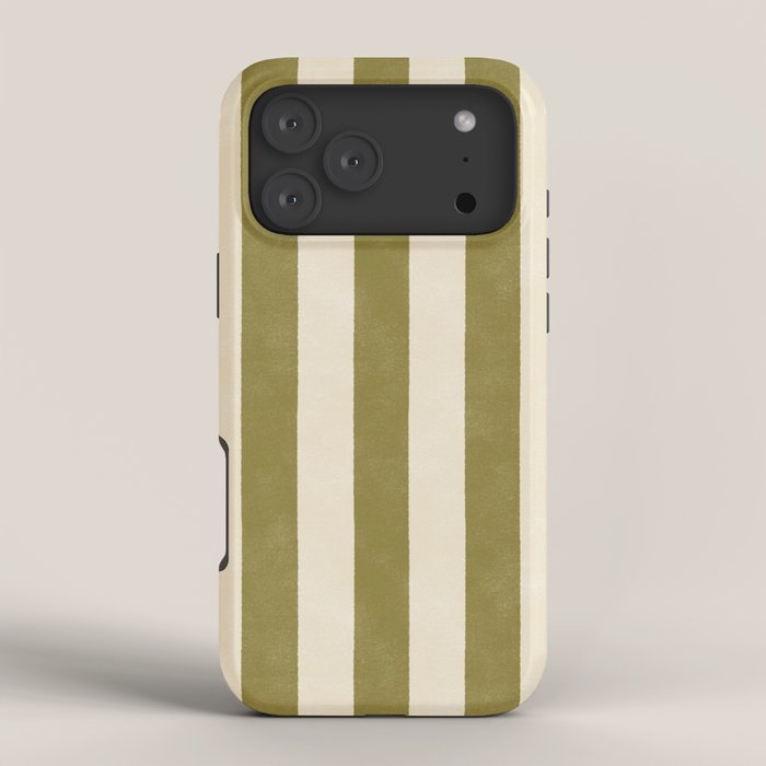 Cabana Stripe - moss green and cream iPhone Case