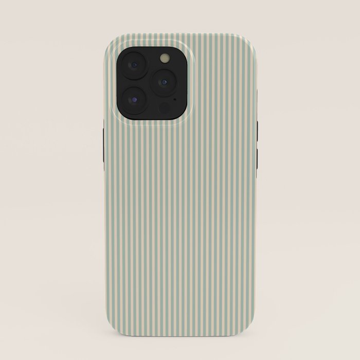 Ultra Fine Stripes Vertical Minimalist Pattern in Light Celadon Blue Green and Cream iPhone Case