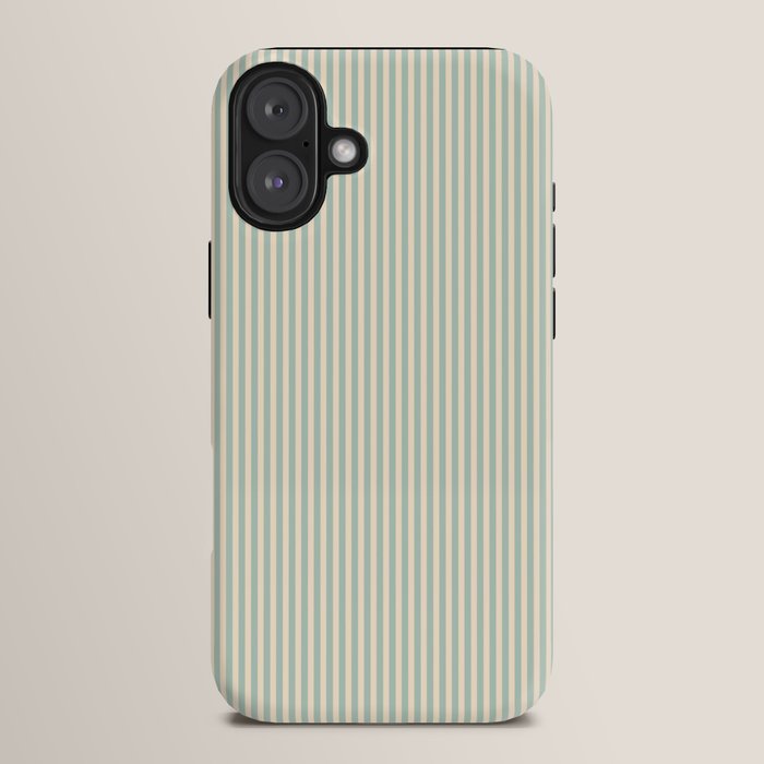 Ultra Fine Stripes Vertical Minimalist Pattern in Light Celadon Blue Green and Cream iPhone Case