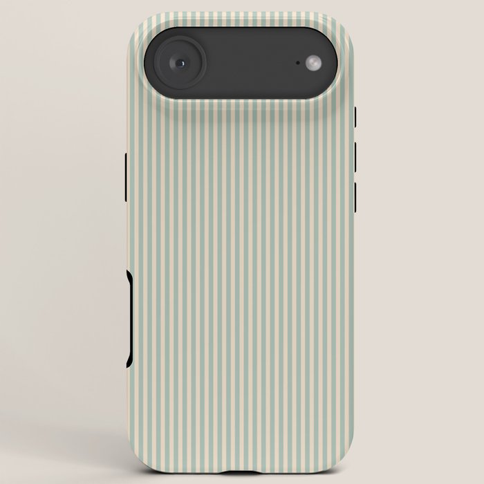 Ultra Fine Stripes Vertical Minimalist Pattern in Light Celadon Blue Green and Cream iPhone Case