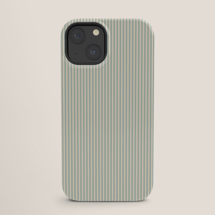 Ultra Fine Stripes Vertical Minimalist Pattern in Light Celadon Blue Green and Cream iPhone Case