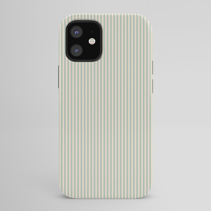 Ultra Fine Stripes Vertical Minimalist Pattern in Light Celadon Blue Green and Cream iPhone Case