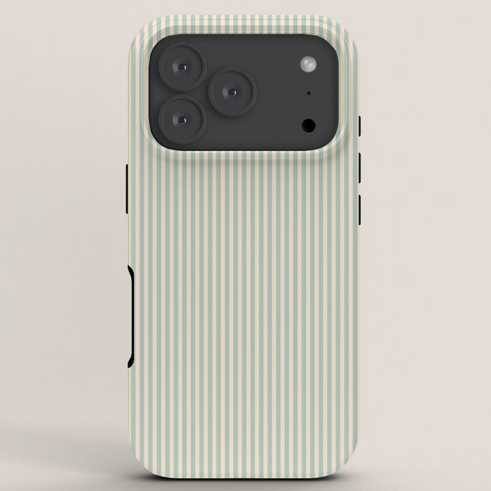 Ultra Fine Stripes Vertical Minimalist Pattern in Light Celadon Blue Green and Cream iPhone Case