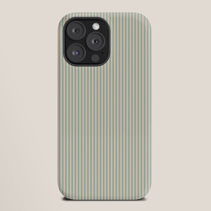 Ultra Fine Stripes Vertical Minimalist Pattern in Light Celadon Blue Green and Cream iPhone Case