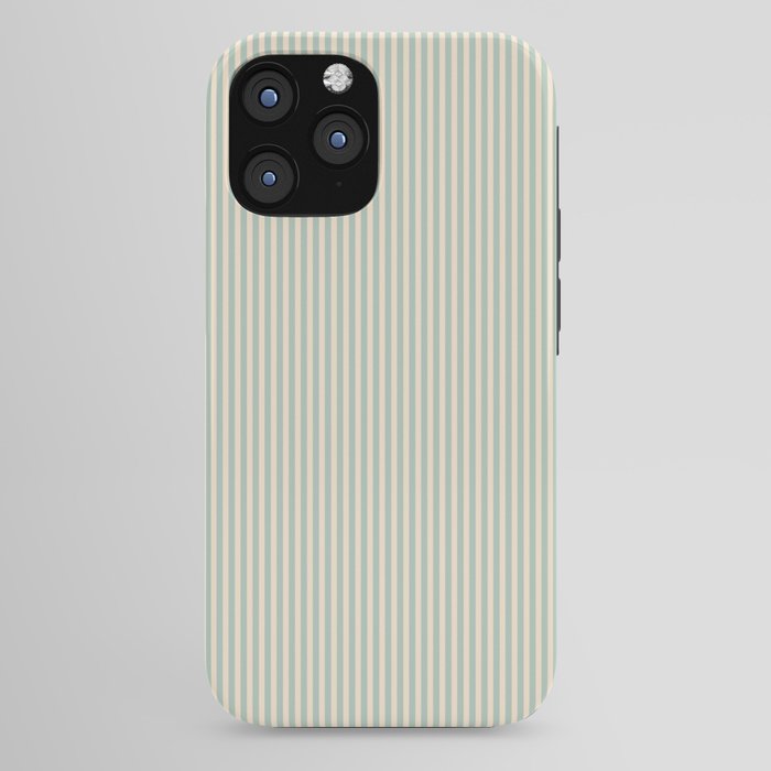 Ultra Fine Stripes Vertical Minimalist Pattern in Light Celadon Blue Green and Cream iPhone Case