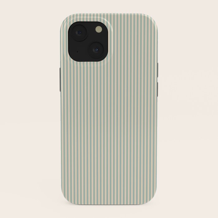 Ultra Fine Stripes Vertical Minimalist Pattern in Light Celadon Blue Green and Cream iPhone Case