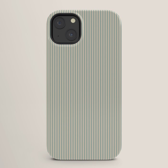 Ultra Fine Stripes Vertical Minimalist Pattern in Light Celadon Blue Green and Cream iPhone Case