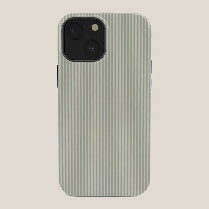 Ultra Fine Stripes Vertical Minimalist Pattern in Light Celadon Blue Green and Cream iPhone Case