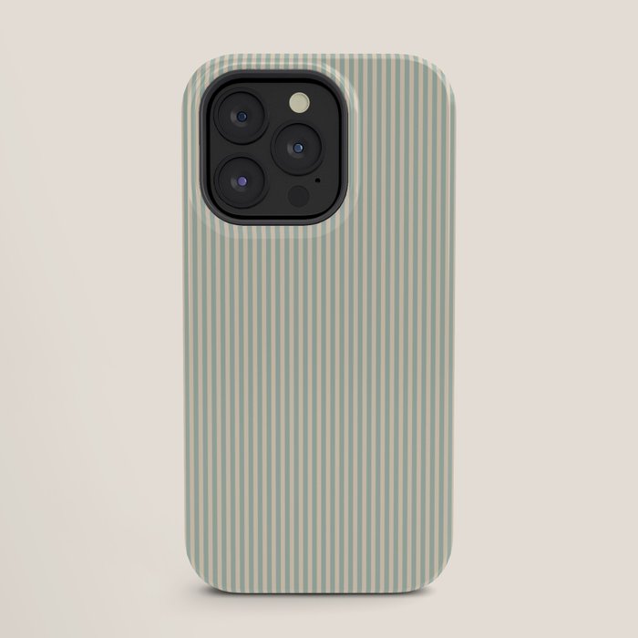 Ultra Fine Stripes Vertical Minimalist Pattern in Light Celadon Blue Green and Cream iPhone Case