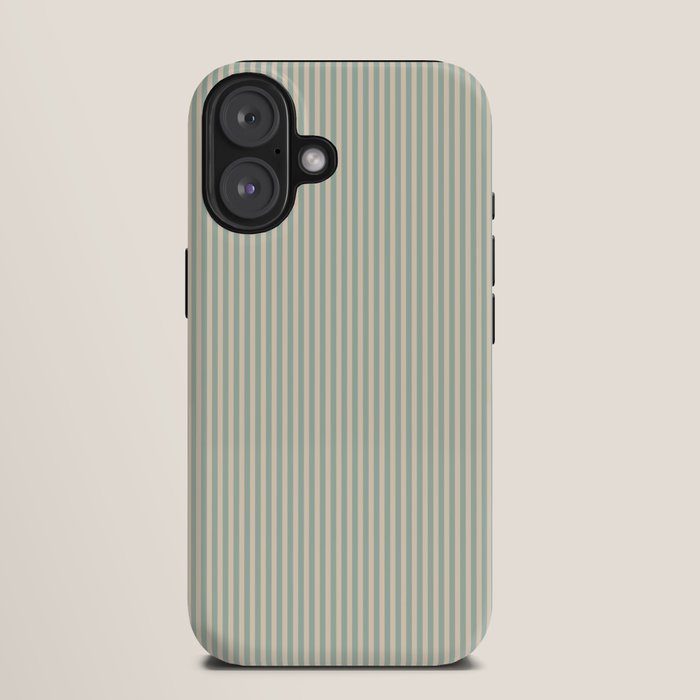 Ultra Fine Stripes Vertical Minimalist Pattern in Light Celadon Blue Green and Cream iPhone Case