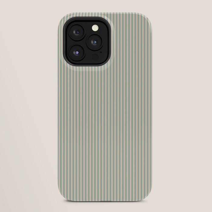 Ultra Fine Stripes Vertical Minimalist Pattern in Light Celadon Blue Green and Cream iPhone Case