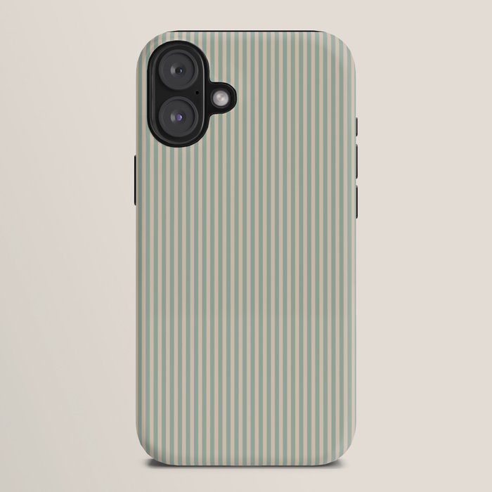 Ultra Fine Stripes Vertical Minimalist Pattern in Light Celadon Blue Green and Cream iPhone Case