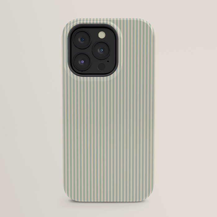 Ultra Fine Stripes Vertical Minimalist Pattern in Light Celadon Blue Green and Cream iPhone Case