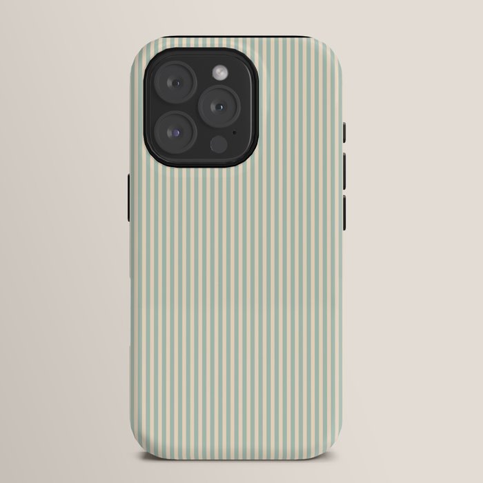 Ultra Fine Stripes Vertical Minimalist Pattern in Light Celadon Blue Green and Cream iPhone Case