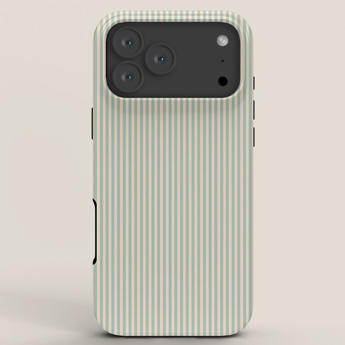 Ultra Fine Stripes Vertical Minimalist Pattern in Light Celadon Blue Green and Cream iPhone Case