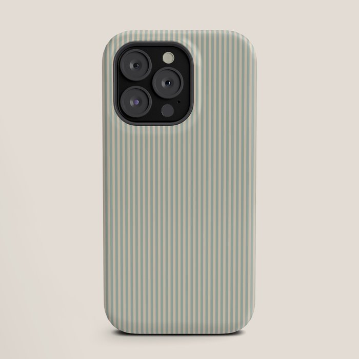 Ultra Fine Stripes Vertical Minimalist Pattern in Light Celadon Blue Green and Cream iPhone Case