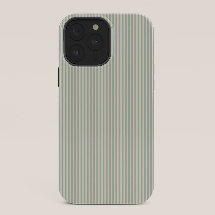 Ultra Fine Stripes Vertical Minimalist Pattern in Light Celadon Blue Green and Cream iPhone Case