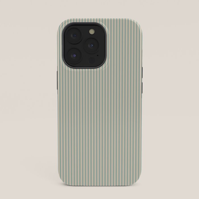 Ultra Fine Stripes Vertical Minimalist Pattern in Light Celadon Blue Green and Cream iPhone Case