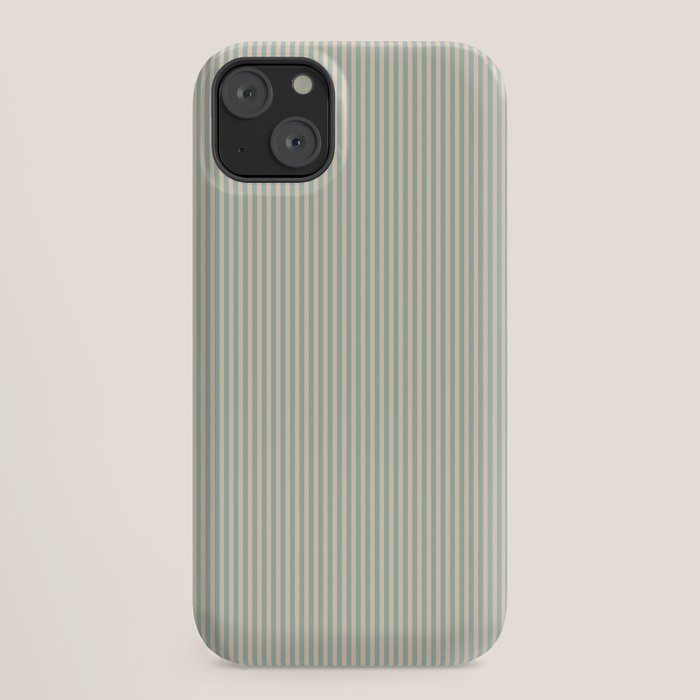 Ultra Fine Stripes Vertical Minimalist Pattern in Light Celadon Blue Green and Cream iPhone Case