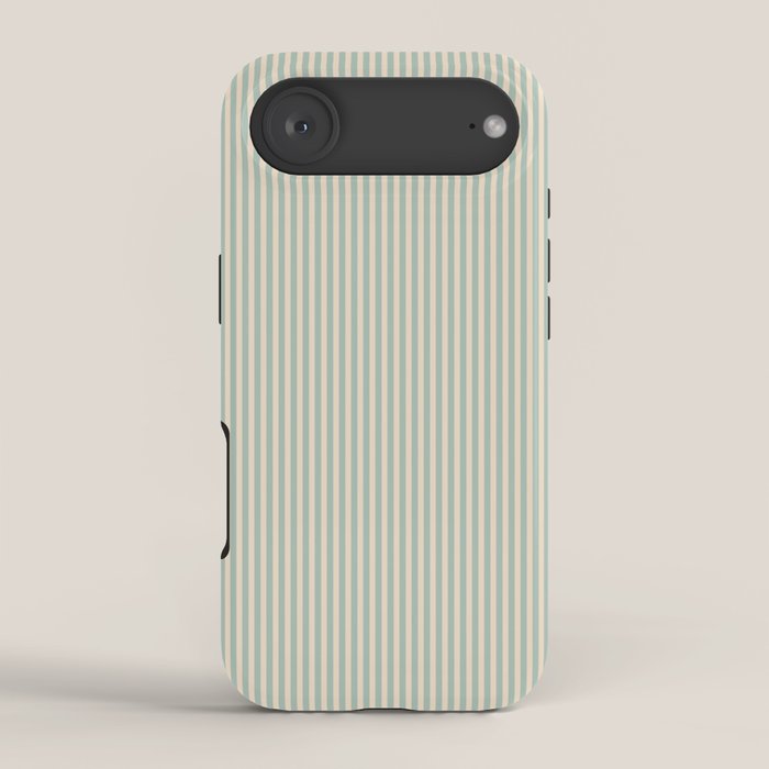 Ultra Fine Stripes Vertical Minimalist Pattern in Light Celadon Blue Green and Cream iPhone Case