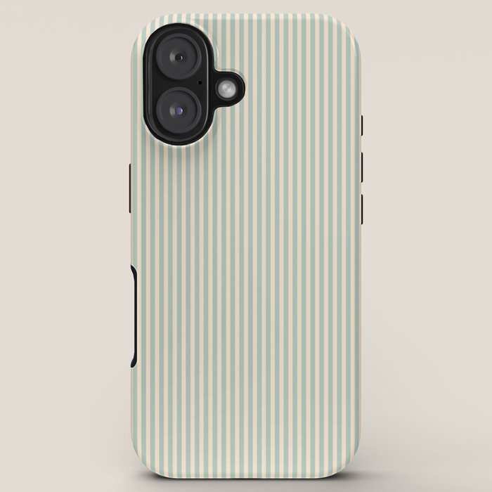 Ultra Fine Stripes Vertical Minimalist Pattern in Light Celadon Blue Green and Cream iPhone Case
