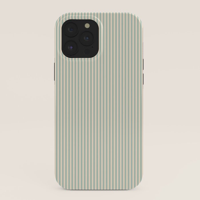 Ultra Fine Stripes Vertical Minimalist Pattern in Light Celadon Blue Green and Cream iPhone Case
