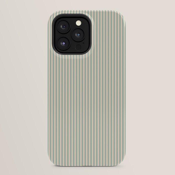 Ultra Fine Stripes Vertical Minimalist Pattern in Light Celadon Blue Green and Cream iPhone Case