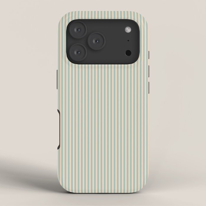 Ultra Fine Stripes Vertical Minimalist Pattern in Light Celadon Blue Green and Cream iPhone Case