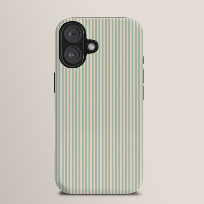 Ultra Fine Stripes Vertical Minimalist Pattern in Light Celadon Blue Green and Cream iPhone Case