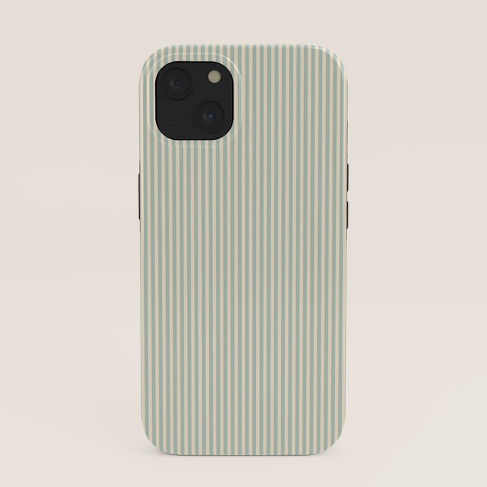 Ultra Fine Stripes Vertical Minimalist Pattern in Light Celadon Blue Green and Cream iPhone Case