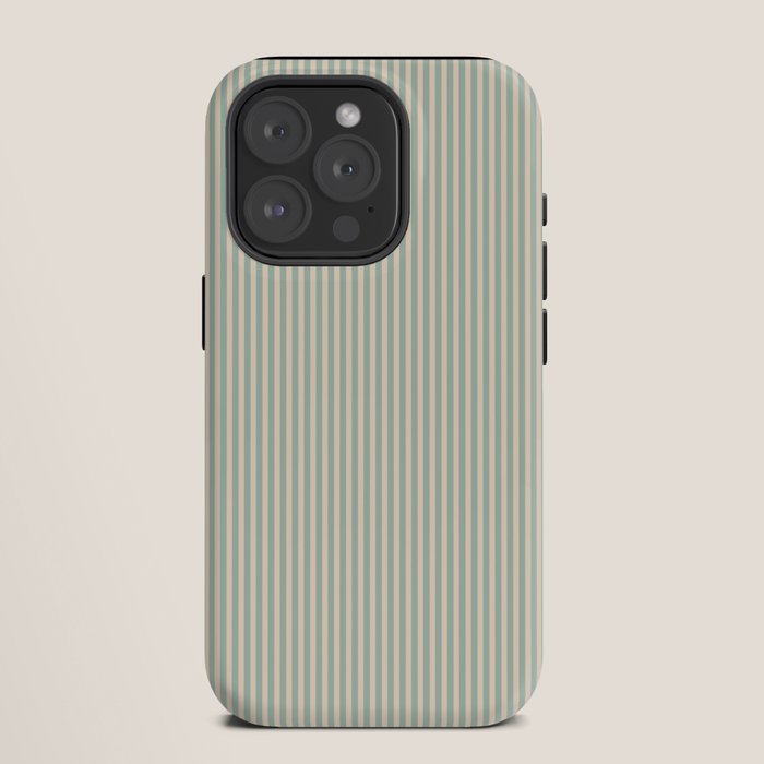 Ultra Fine Stripes Vertical Minimalist Pattern in Light Celadon Blue Green and Cream iPhone Case