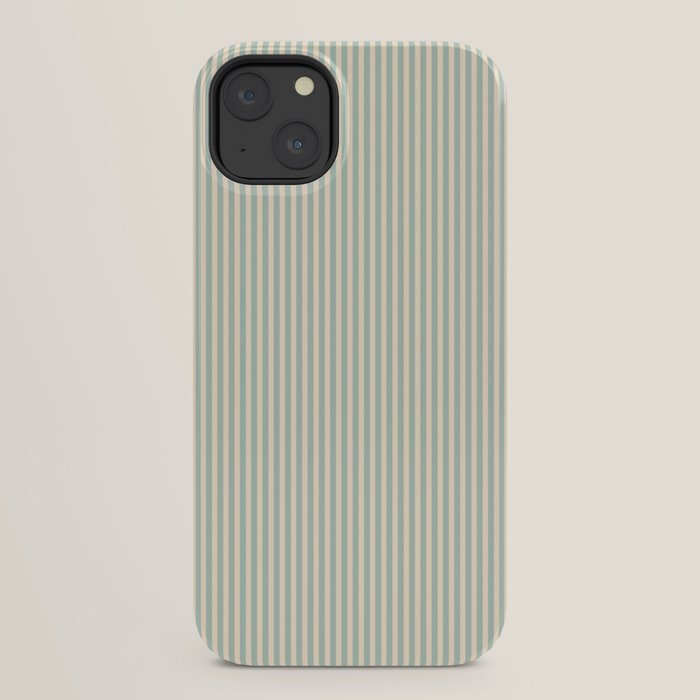 Ultra Fine Stripes Vertical Minimalist Pattern in Light Celadon Blue Green and Cream iPhone Case