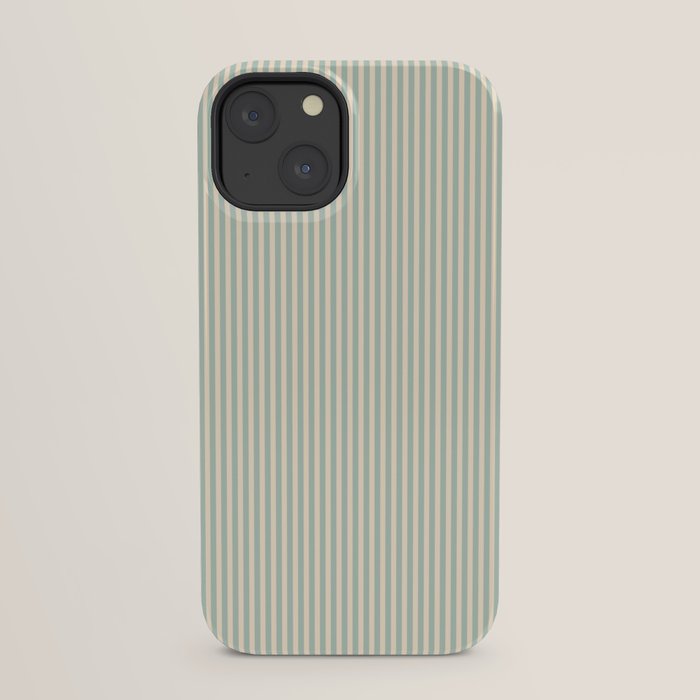 Ultra Fine Stripes Vertical Minimalist Pattern in Light Celadon Blue Green and Cream iPhone Case