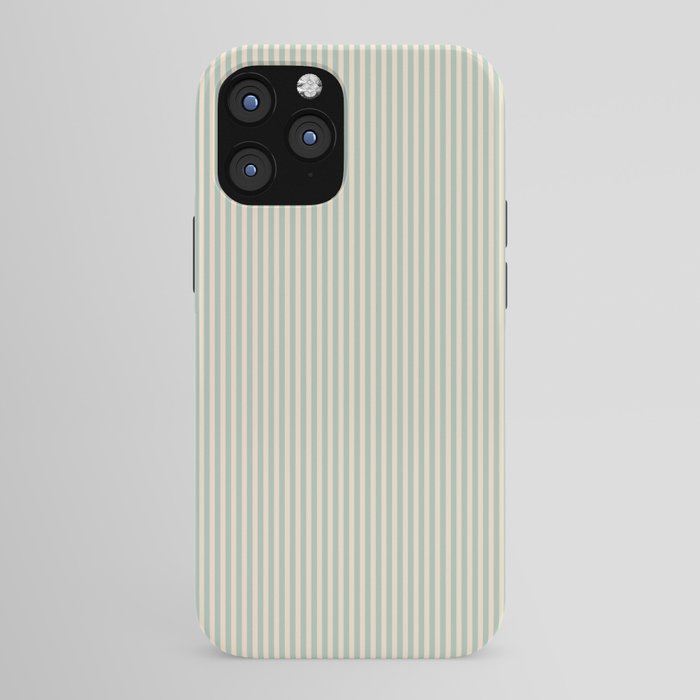 Ultra Fine Stripes Vertical Minimalist Pattern in Light Celadon Blue Green and Cream iPhone Case