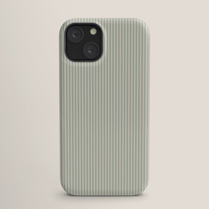 Ultra Fine Stripes Vertical Minimalist Pattern in Light Celadon Blue Green and Cream iPhone Case