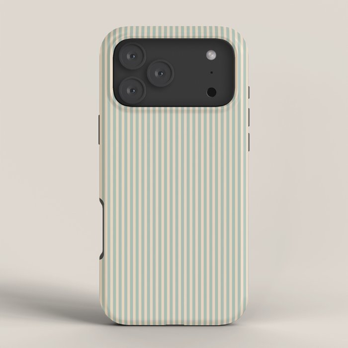 Ultra Fine Stripes Vertical Minimalist Pattern in Light Celadon Blue Green and Cream iPhone Case